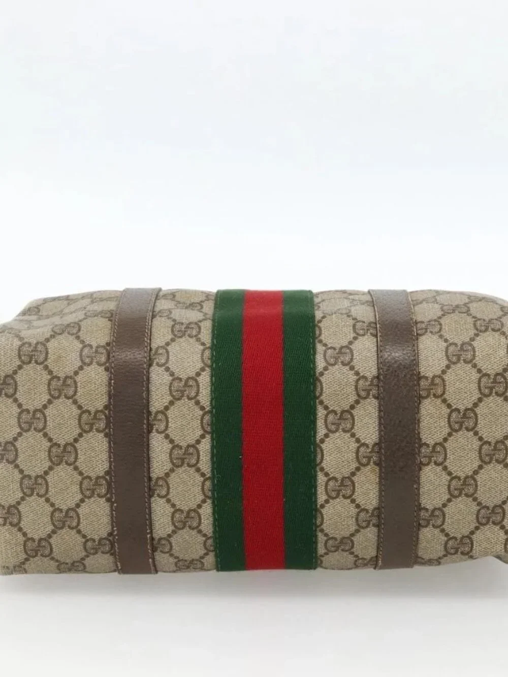 GUCCI GG Supreme Web Sherry Line Bag PVC Beige Gold 98 02 006 Auth BA12009